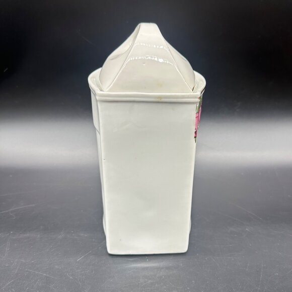 Antique German Barley Canister Pink Roses Floral Kitchen Storage Pink Flowers - Picture 2 of 11